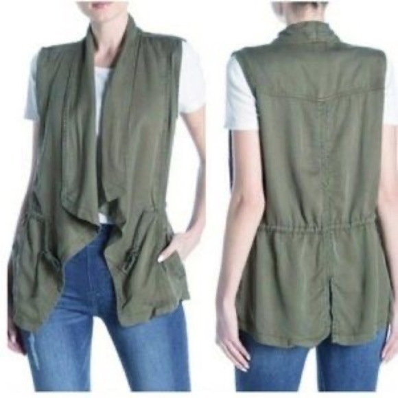 3/$20 Max Jeans Olive Green Tencel Drape Front Vest - Picture 8 of 8